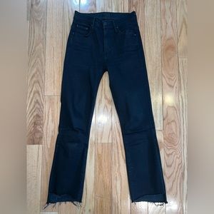 MOTHER Denim- black Insider Crop Step Fray- size 25- stretch denim with raw edge